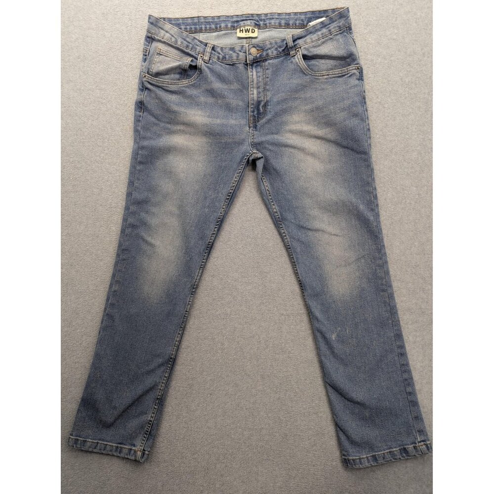 HWD Jeans Mens 38x30 Blue Light Wash Stretch Denim Straight Leg Casual